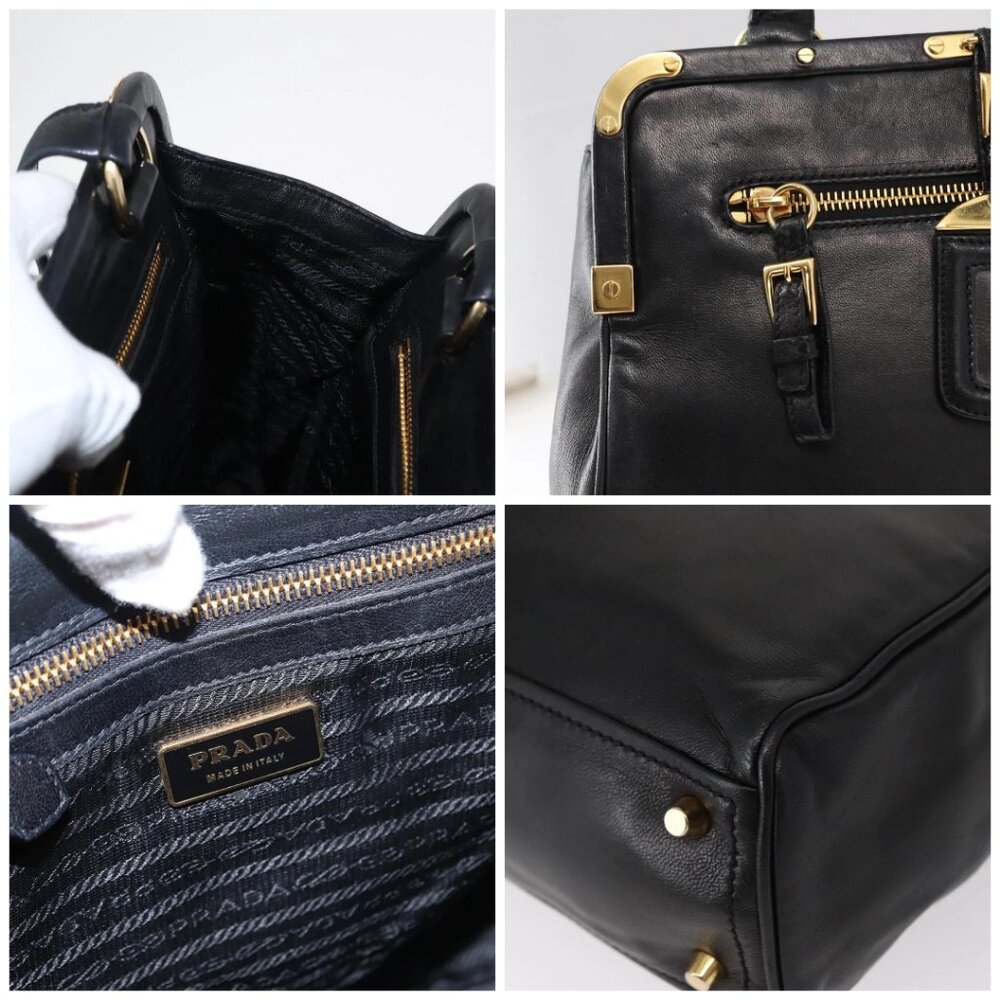PRADA Hand Bag Leather Black Gold - Picture 13 of 16